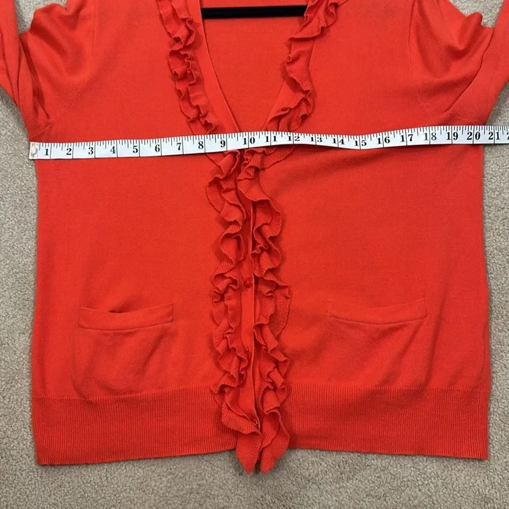 J. Crew Coral Orange Ruffle Button Front Coquette Cardigan Sweater Women Medium